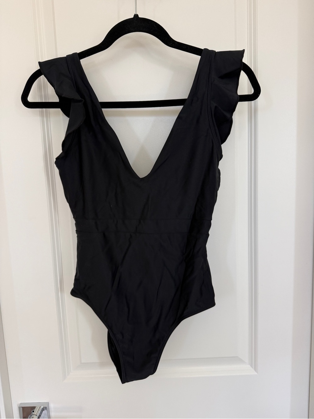 summersalt Black Ruffle Backflip Deep V One-Piece Swimsuit